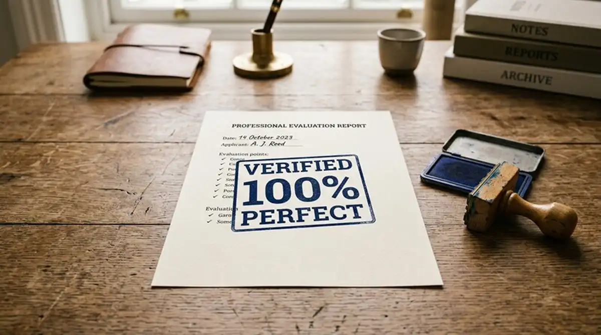 Stempel auf einem Bonusdokument mit "100%" Markierung
