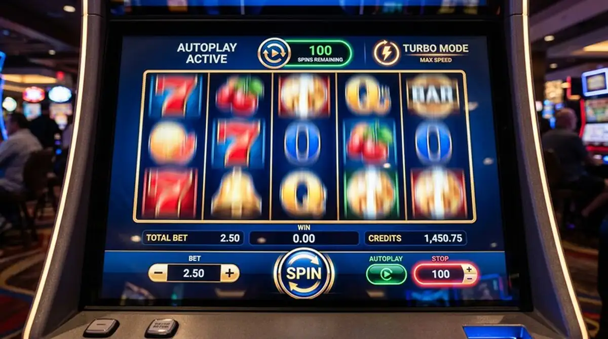 Slot-Spiel mit aktivierter Autoplay-Funktion und Turbo-Modus