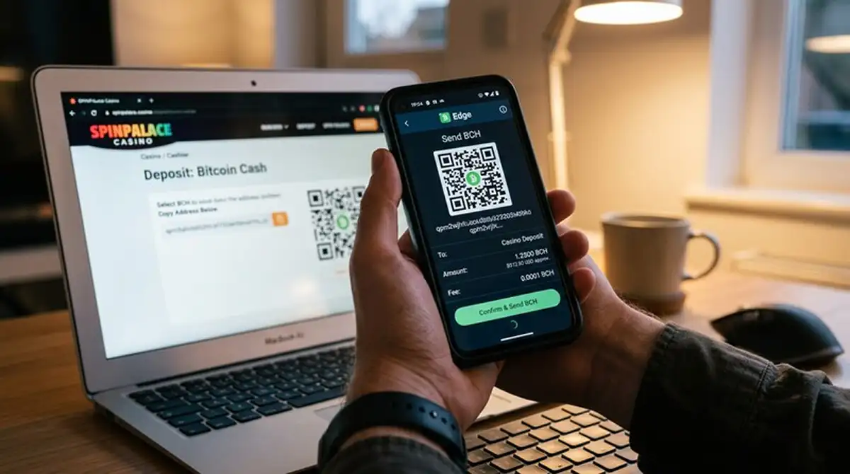 Smartphone mit Krypto-Wallet und Casino-Einzahlungsadresse auf dem Bildschirm
