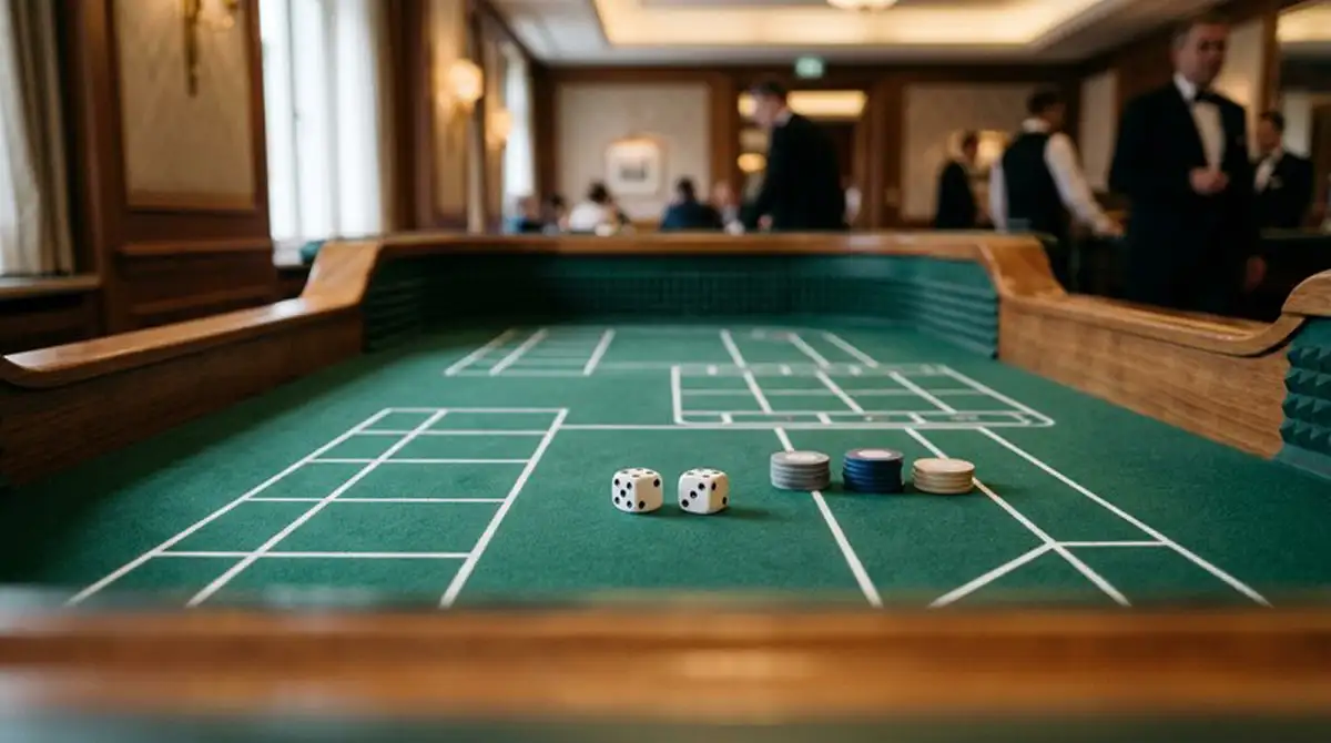 Craps-Tisch mit zwei Würfeln und neutralen Spielmarken