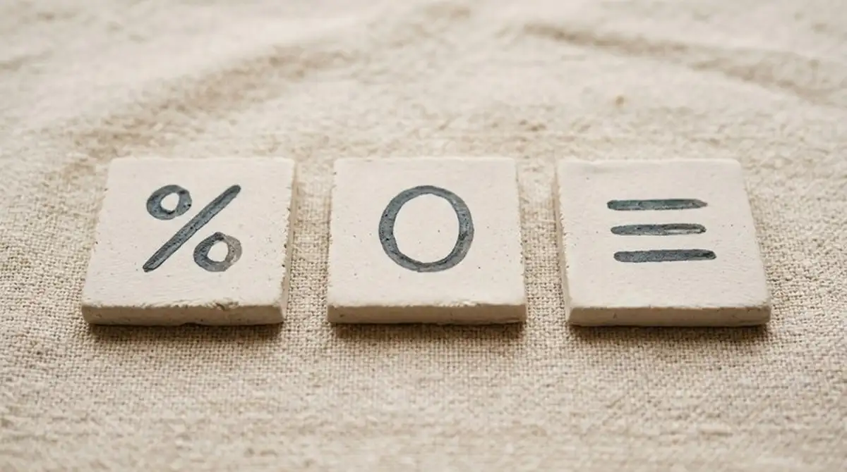 Detailaufnahme dreier Spielkartenstapel, jeweils mit einer kleinen Notiz "100 %", "0 €", "FS"