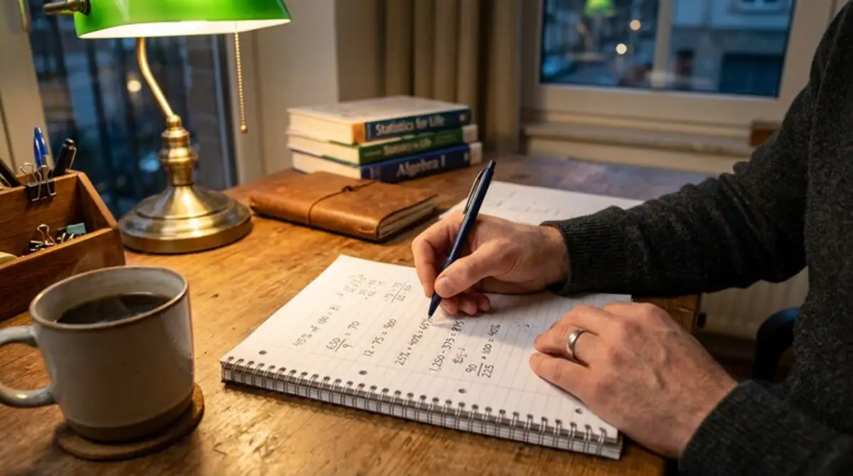 Person berechnet Bonus-Wagering mit Stift und Notizblock