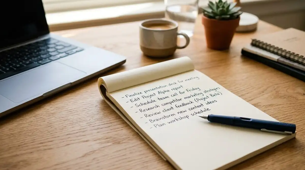 Notizzettel mit den einzelnen Klauseln der Bonusbedingungen und einem Stift