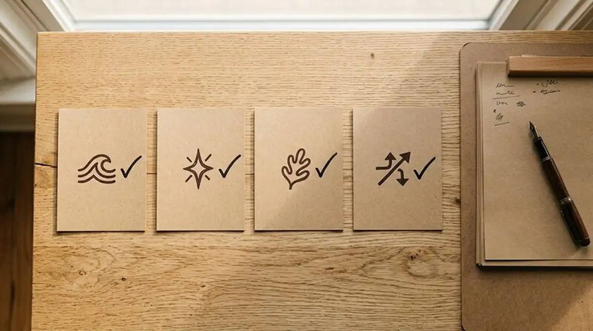 Vergleichstafel auf Papier mit verschiedenen Euro-Beträgen und Häkchen daneben