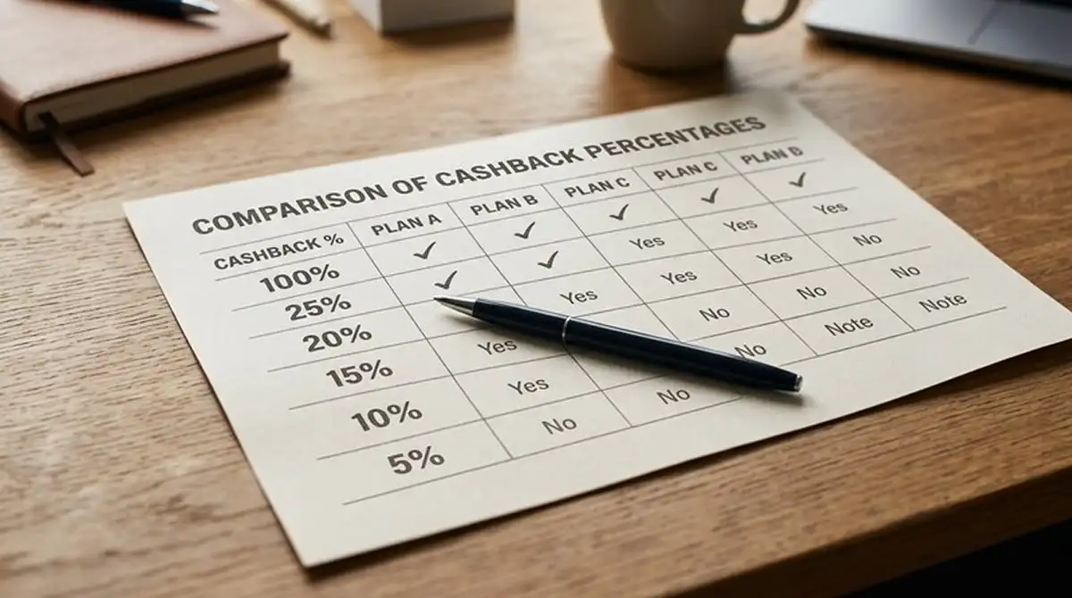 Vergleichstabelle mit Cashback-Quoten auf Papier