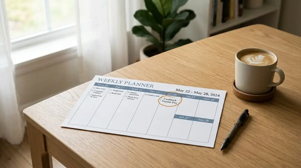 Wochenkalender mit Cashback-Auszahlungsmarkierung