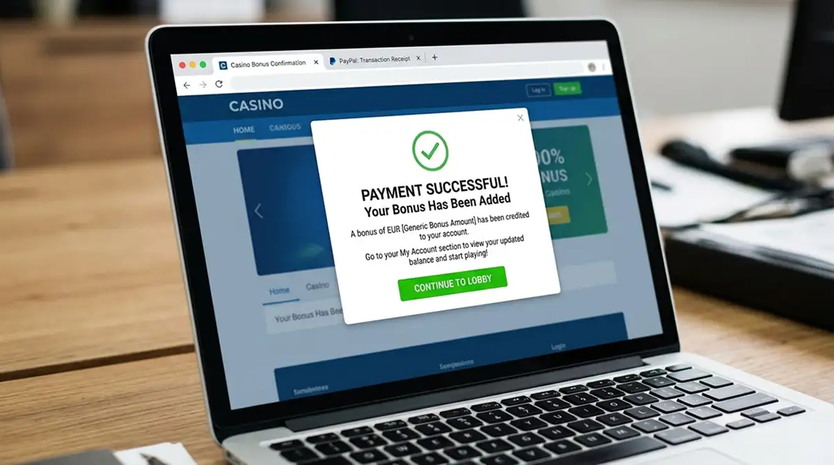 Bonusgutschrift auf Bildschirm mit PayPal-Transaktionsbestätigung