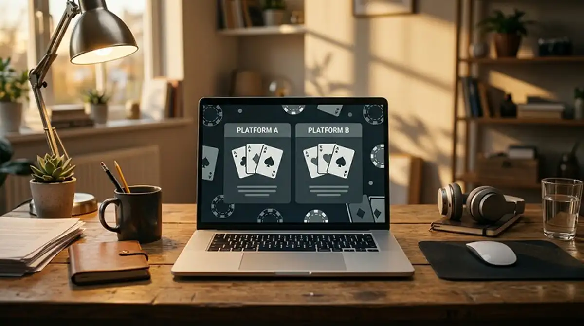 Neutraler Vergleich mehrerer Casino-Angebote auf einem Laptop
