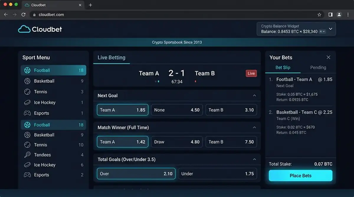 Cloudbet Sportwetten mit Live-Quoten und Bitcoin-Guthaben