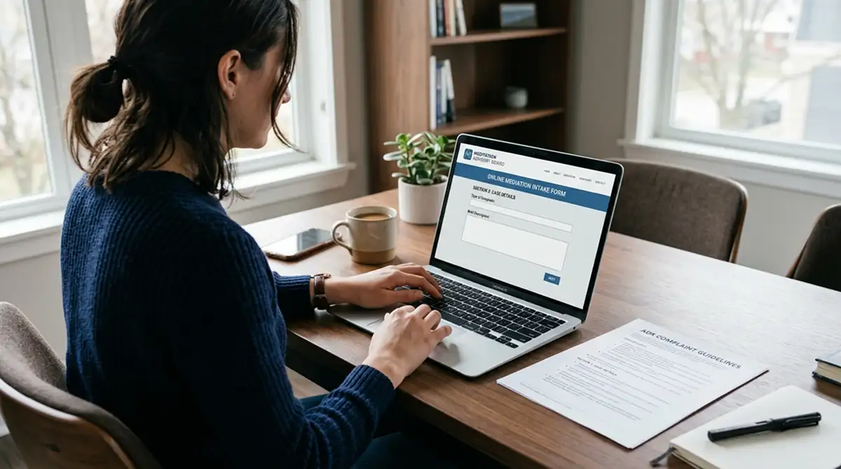 Person reicht Beschwerde über Online-Formular bei ADR-Stelle ein