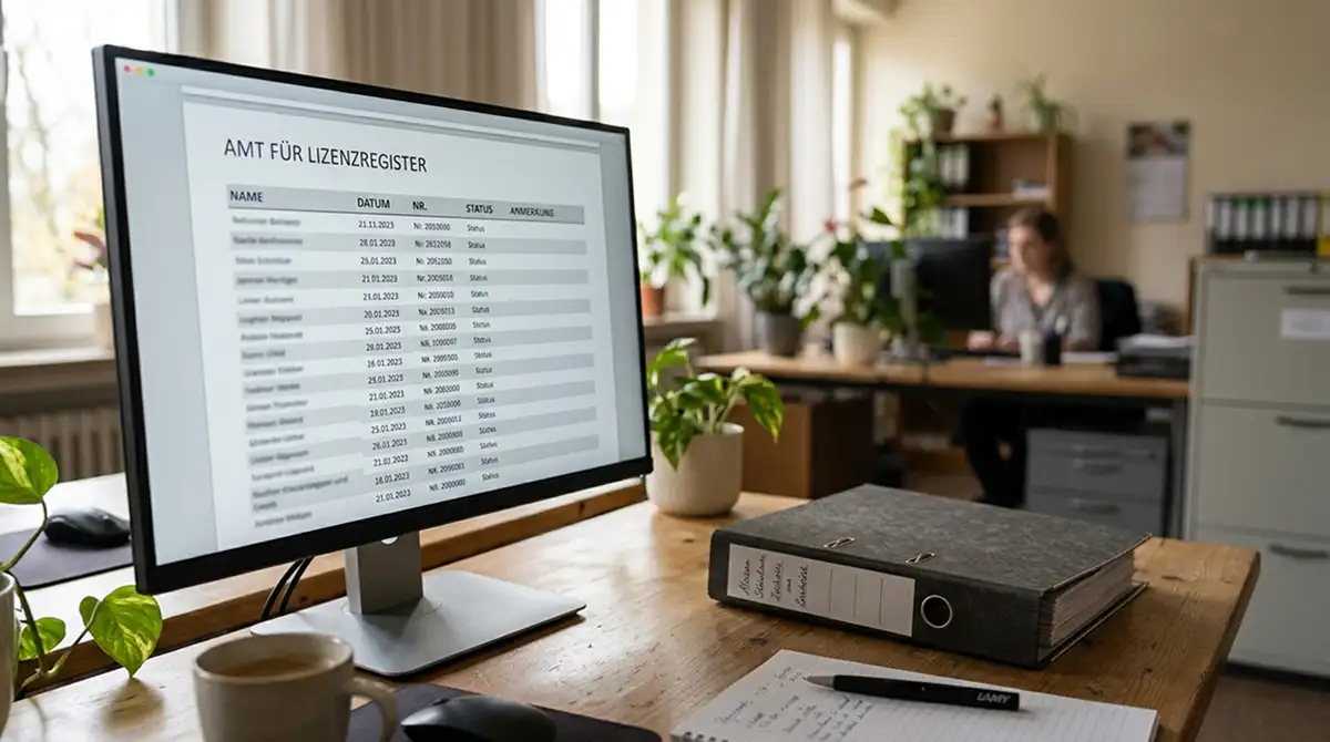 Neutraler Lizenzregister-Auszug auf einem Monitor