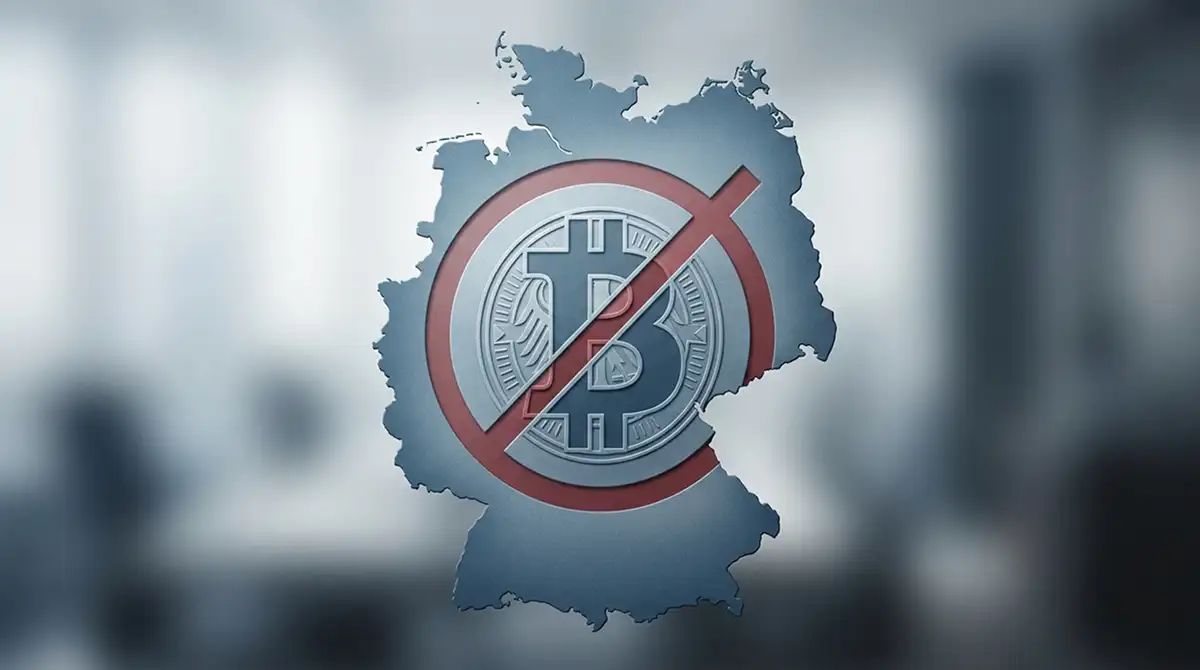 Deutschlandkarte mit GGL-Logo und durchgestrichenem Krypto-Symbol
