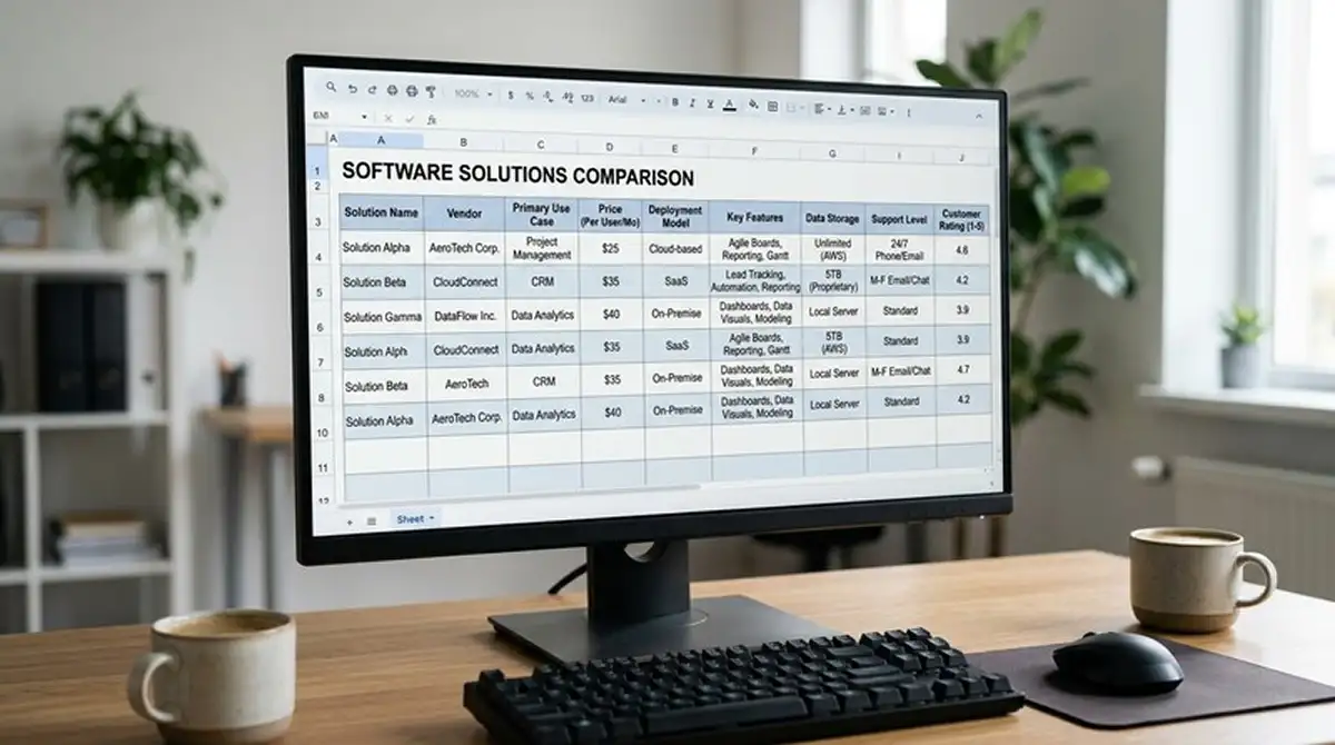 Vergleichstabelle mit Krypto-Casino-Parametern auf Computerbildschirm