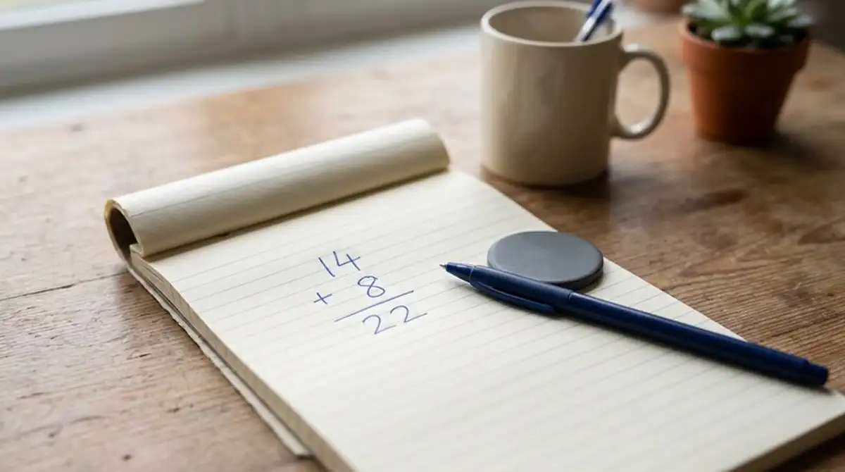 Notizblock mit handschriftlicher Rechnung zu Freispielanzahl und Spielwert