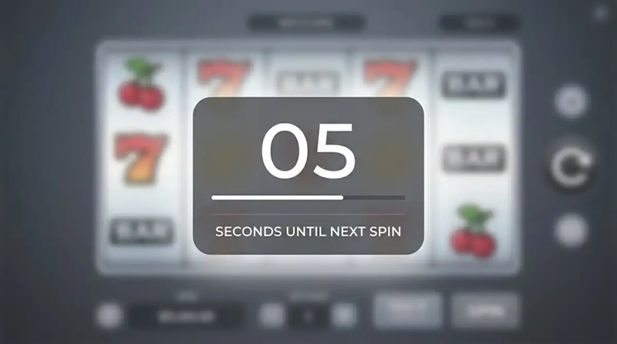 Timer-Display zeigt 5-Sekunden-Countdown zwischen Slot-Spins