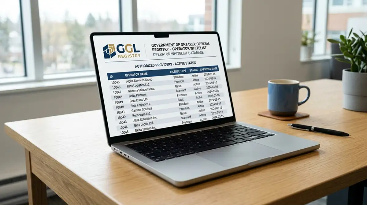 Offenes Dokument mit GGL-Logo und Whitelist-Übersicht auf Laptop-Bildschirm