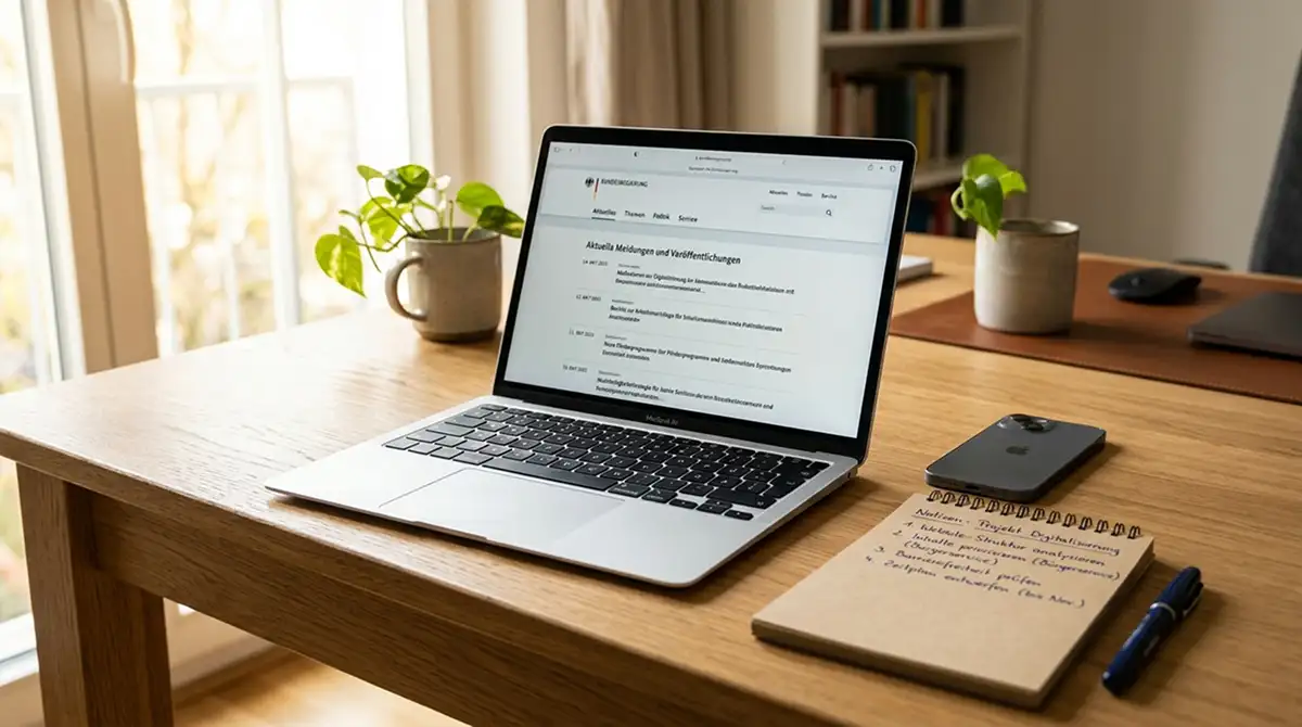 Laptop mit deutscher Behörden-Website und Notizen zur GGL-Whitelist