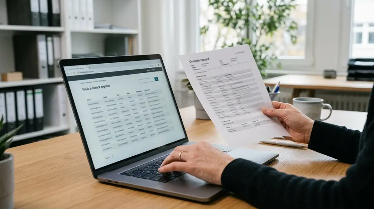 Prüfung eines neutralen Anbieterregisters auf einem Laptop