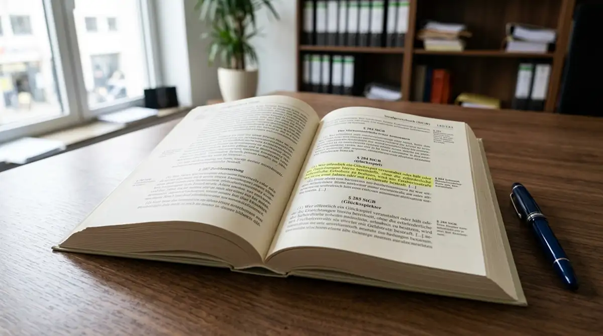 Gesetzestext Glücksspielstaatsvertrag 2021 mit markiertem Paragraph zur Glücksspiel-Definition