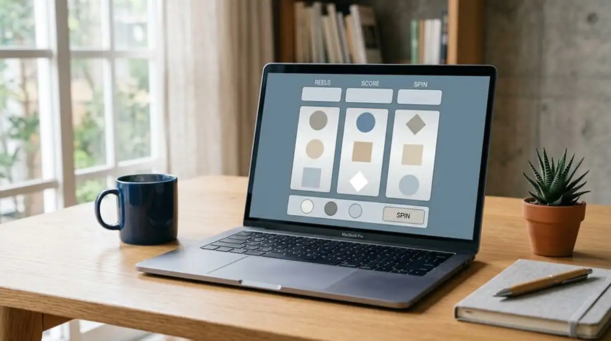 Browserfenster mit neutraler HTML5-Spieloberfläche auf einem Laptop