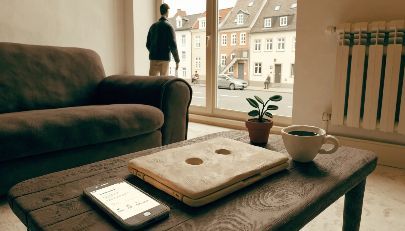 Wohnzimmer mit Laptop und Smartphone für Online-Casino-Zahlung