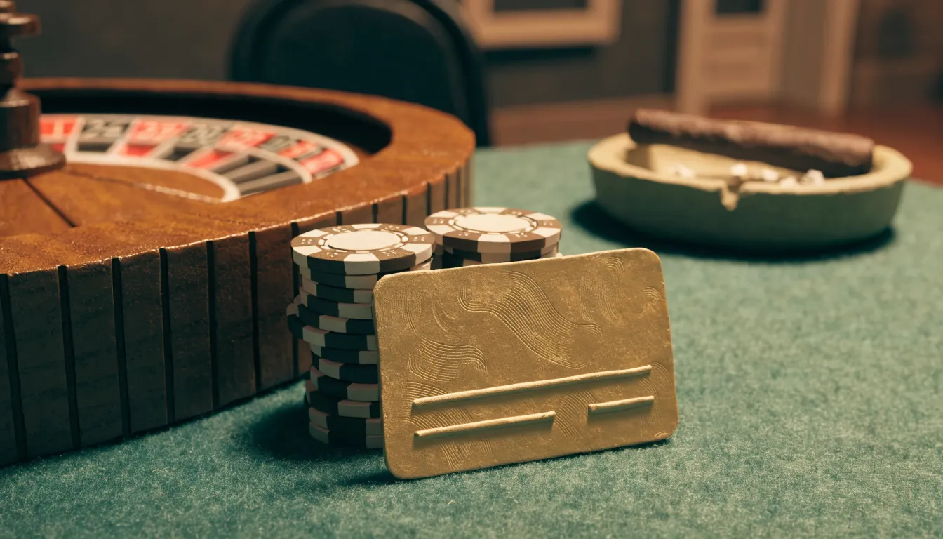 Goldene Kreditkarte auf grünem Filz neben Casinochips und Roulette