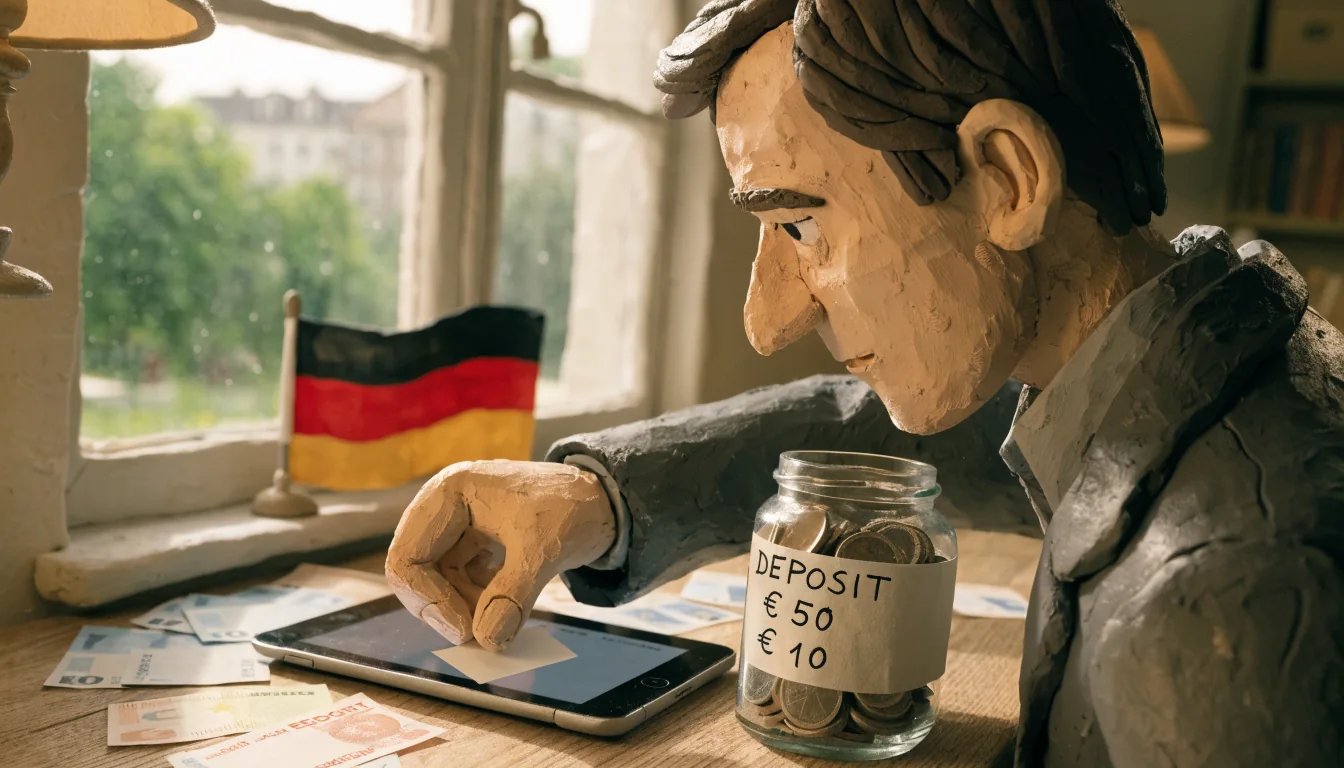 Spieler in Deutschland tätigt eine kleine Einzahlung über ein Tablet auf dem Tisch.