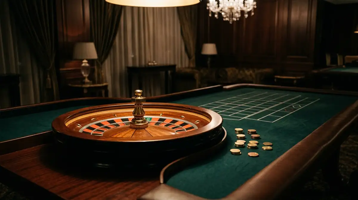 Menschenleerer Roulette-Tisch in gedämpftem Licht als Sinnbild für die Landeslizenz-Lücke beim Live-Casino
