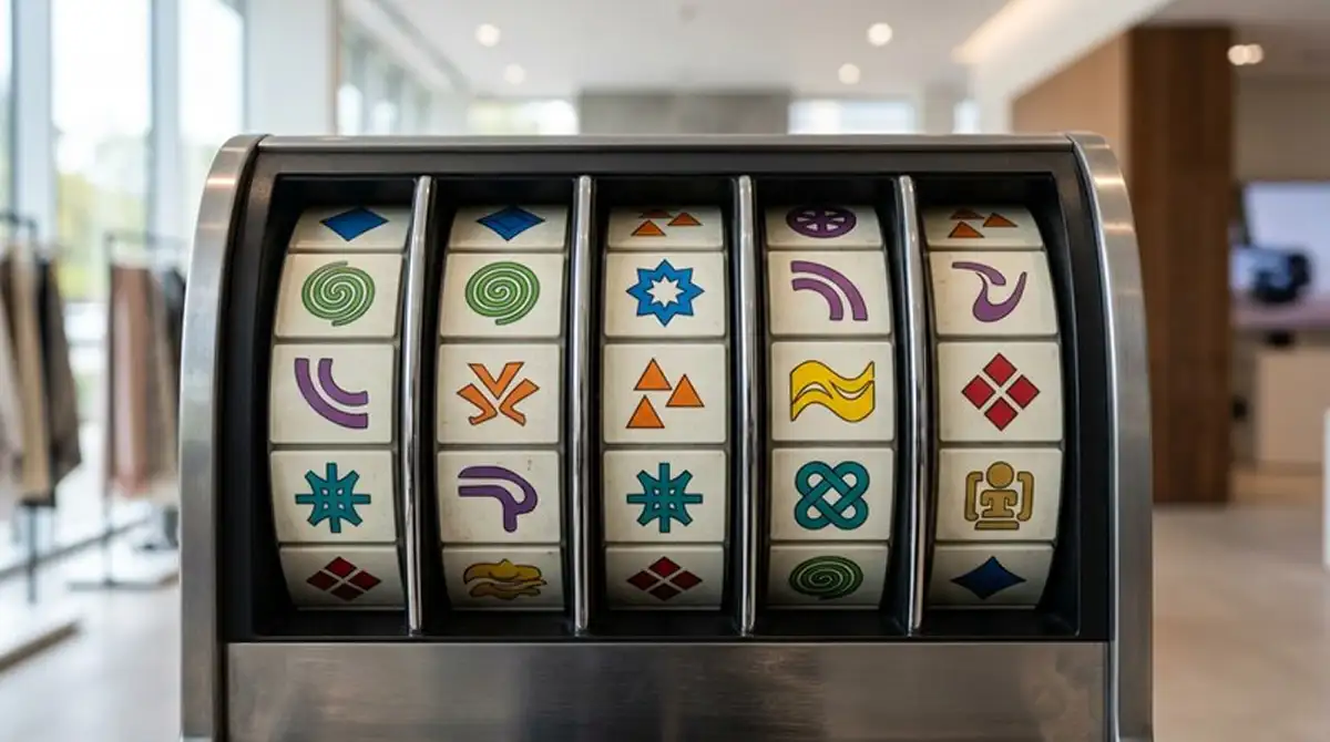 Neutrale Walzen mit verschiedenen Spielmarken ohne erkennbare Logos
