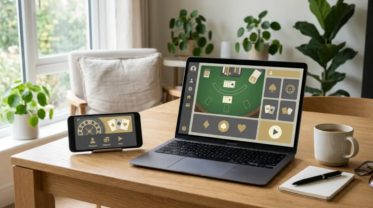 Mobiles deutsches Casino auf Smartphone und Laptop mit neutraler Benutzeroberfläche