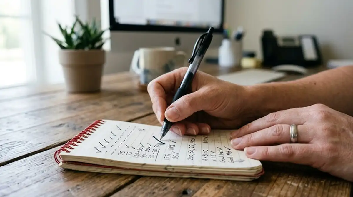 Handschriftliche Notizen zu Bonusbedingungen und einfacher Rechnung