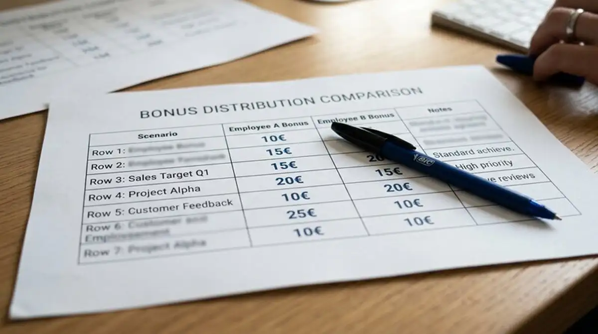Vergleichsdokument mit No-Deposit-Bonusbeträgen verschiedener Casinos