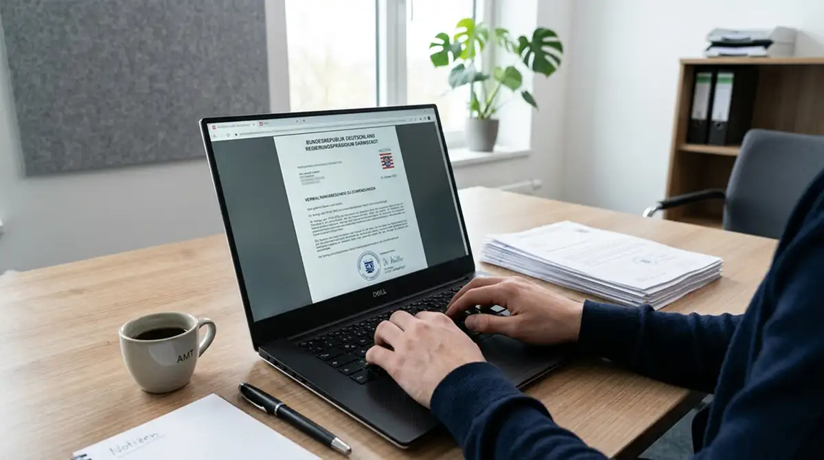 OASIS-Sperrsystem Regierungspräsidium Darmstadt mit Dokumenten und Laptop