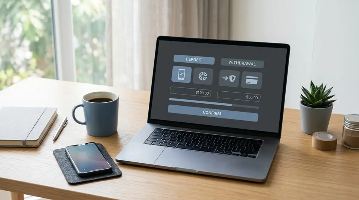 Revolut-Zahlung im Online-Casino auf einem Laptop