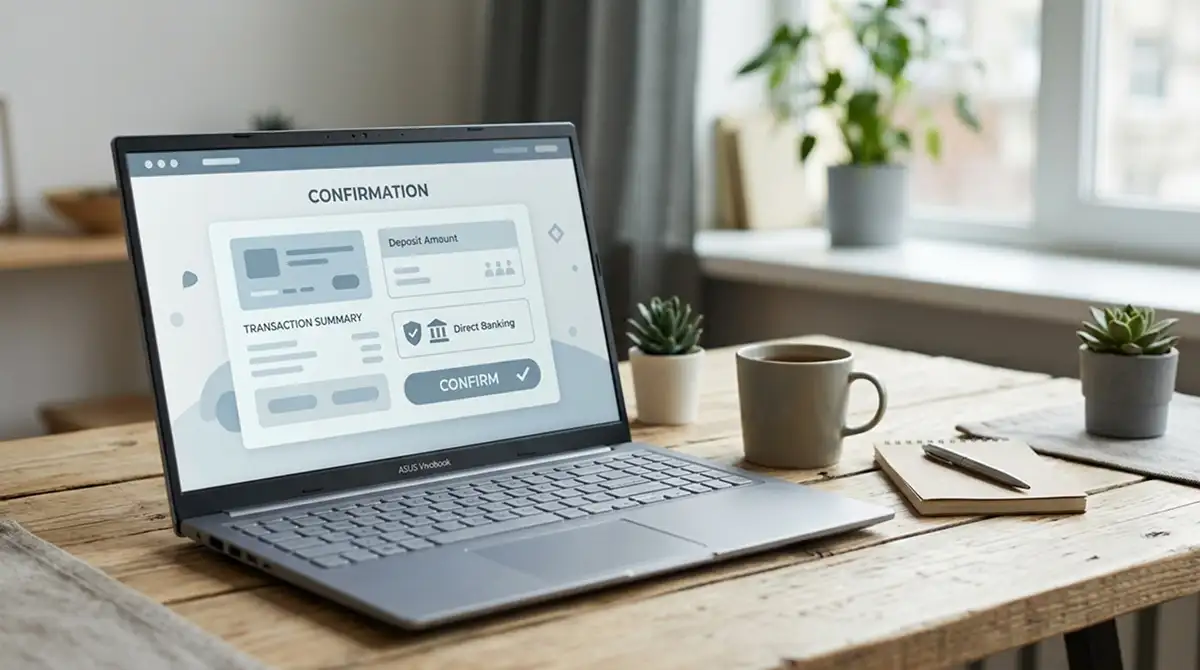 Trustly-Direktbanking im Online-Casino auf einem Laptop