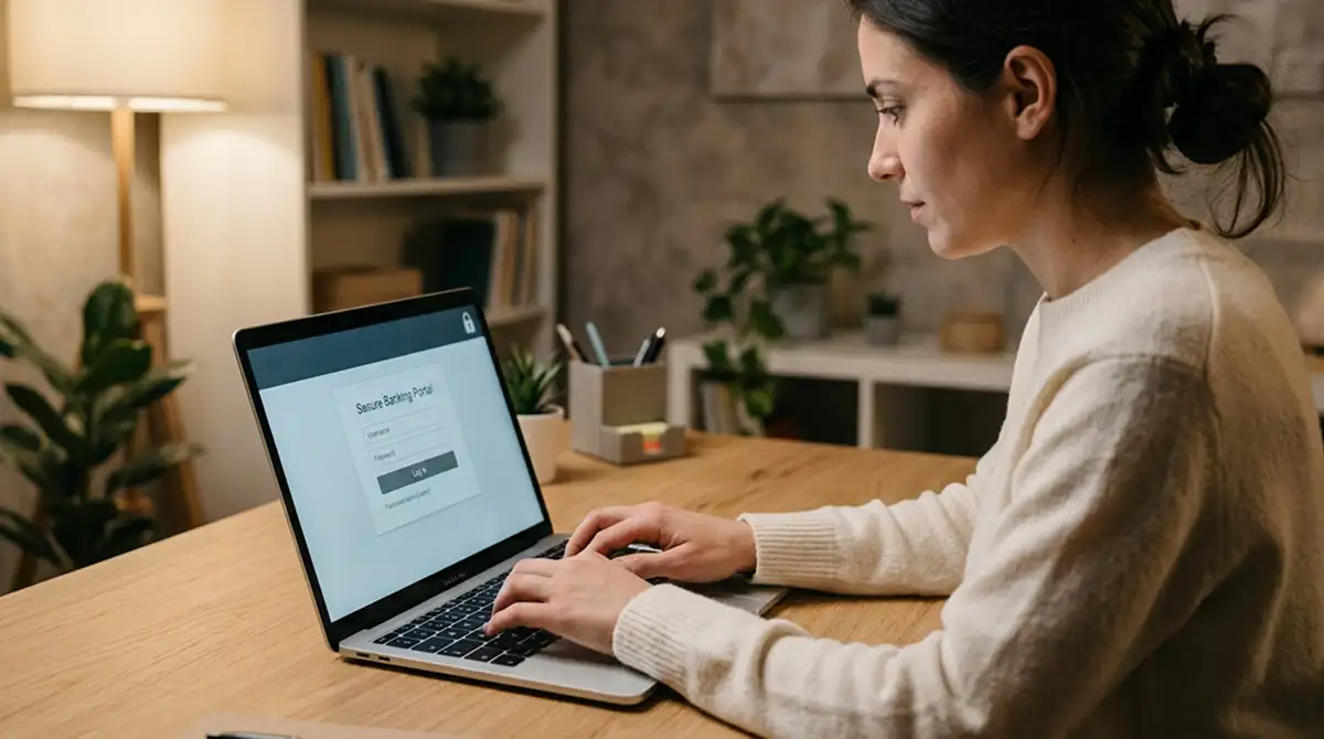 Person loggt sich per Online-Banking auf einem Laptop in ein Pay-N-Play-Casino ein