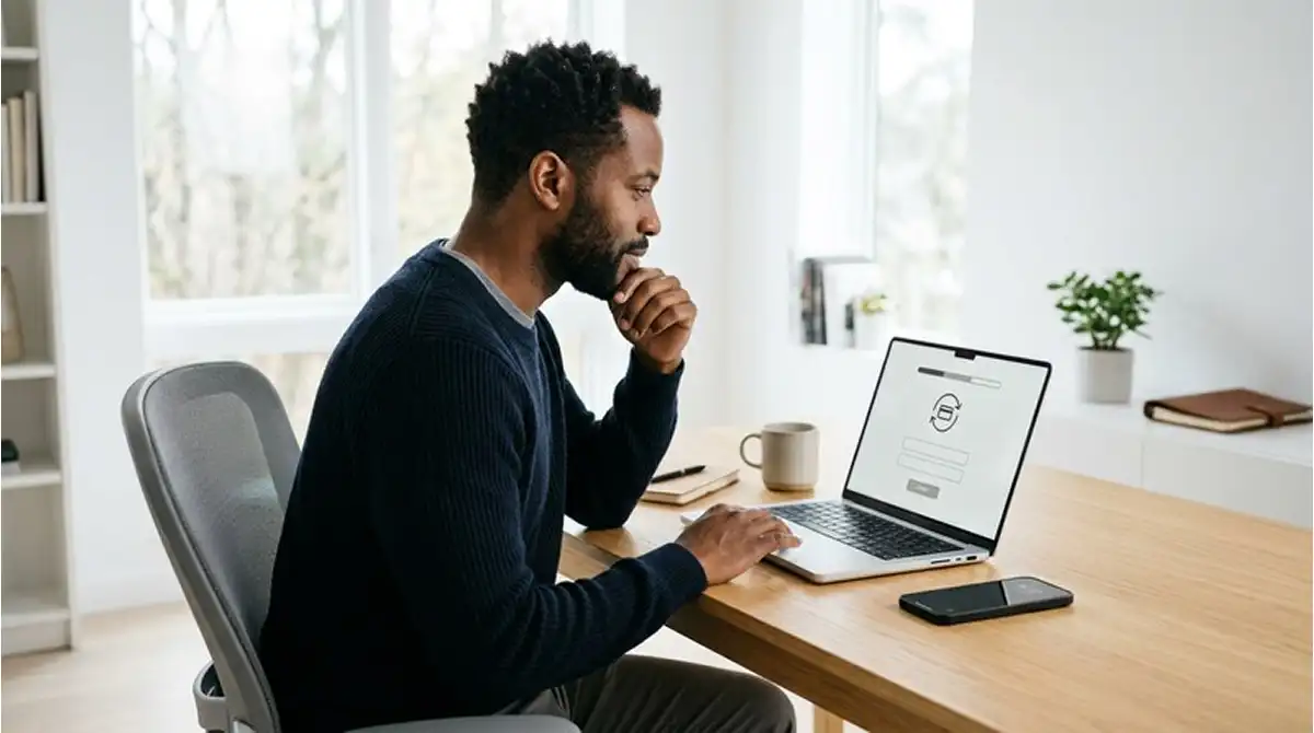 Laptop mit neutraler Kassenansicht und symbolischem Zahlungsschild ohne Logos
