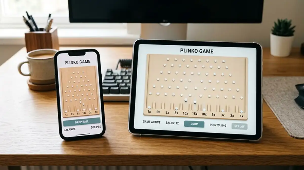 Smartphone und Tablet mit neutraler responsiver Plinko-Spielansicht