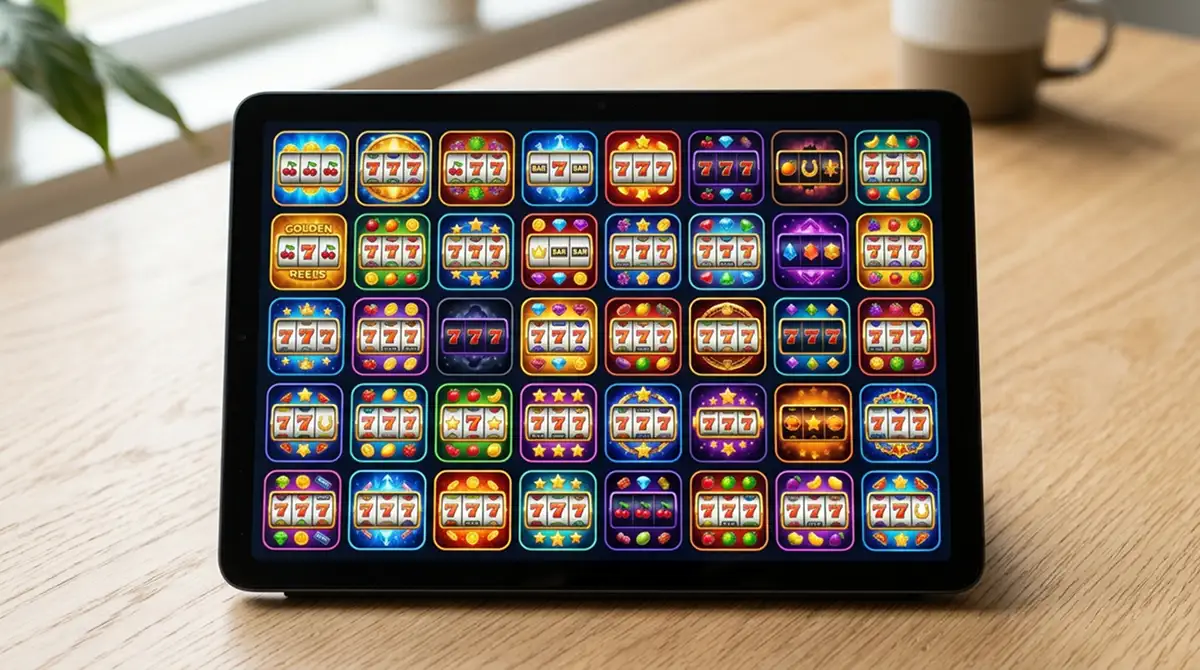Slot-Galerie mit verschiedenen Provider-Logos und Spiel-Thumbnails