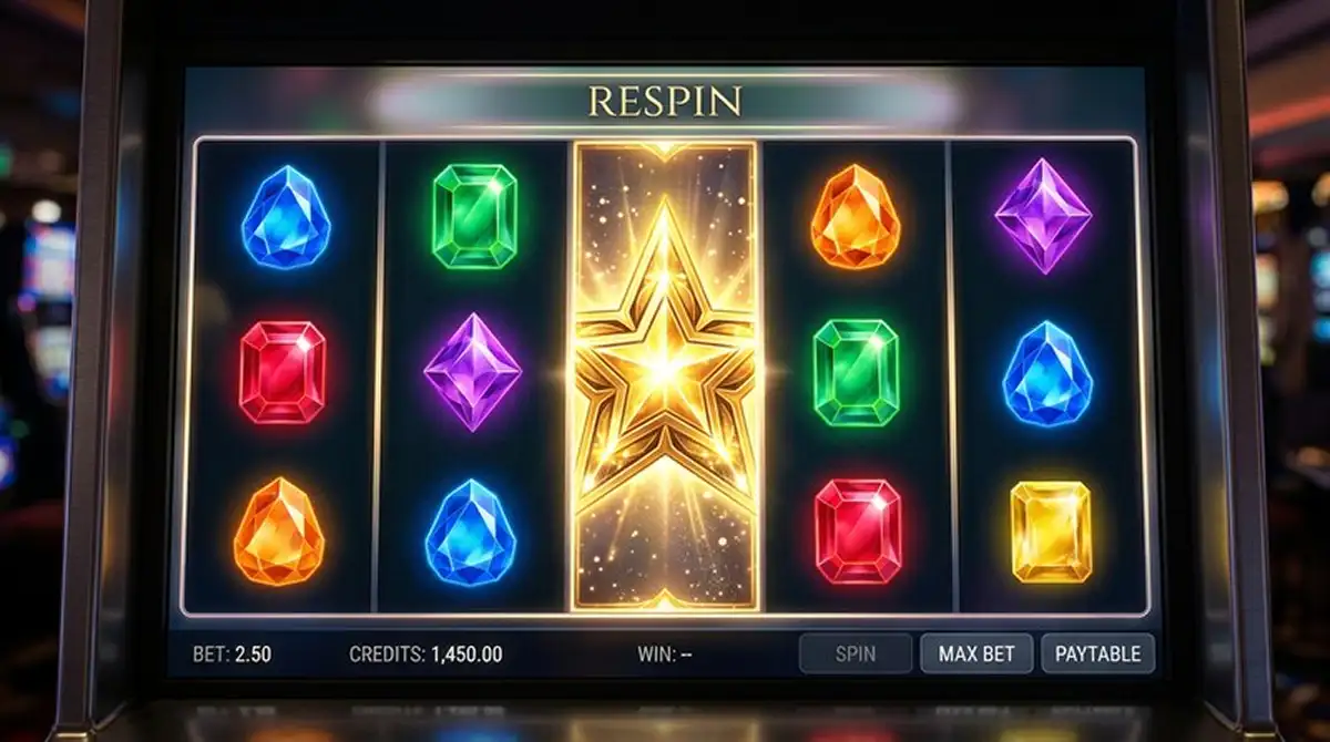 Starburst-Spielwalzen mit expandiertem Wild-Symbol und Respin-Anzeige