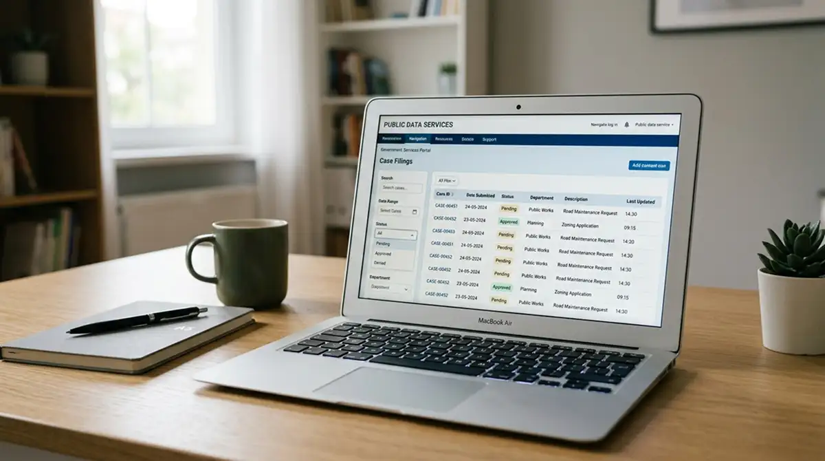 Laptop-Bildschirm zeigt Whitelist-Seite der GGL mit Filter und Domainliste
