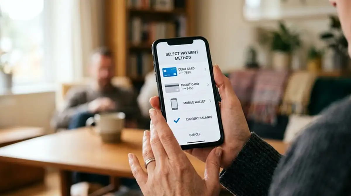 Smartphone mit geöffneter Zahlungsauswahl eines Online Casinos